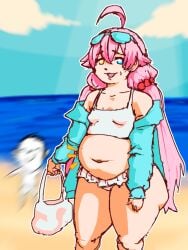 abydos_high_school_student beach beach_background belly big_belly blue_archive bottom_heavy chubby chubby_female fat fat_ass hoshino_(blue_archive) thick_thighs wiirart