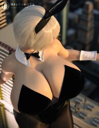 1girls 3d big_breasts bradengts breasts bunny_costume bunny_ears bunny_girl bunnysuit city clothing female female_focus female_only giantess hairband huge_breasts light-skinned_female light_skin macro nier nier:_automata short_hair solo white_hair yorha_2b