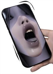 3d open_mouth phone phone_screen popogori the_ring tongue tongue_out yamamura_sadako