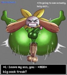 2boys big_ass big_butt big_penis deltashake dialogue dialogue_box flowey_the_flower flowey_with_nothing_else_but_a_massive_ass gay human male male_only pained_expression penis penis_in_ass plant sex tagme text undertale undertale_(series)