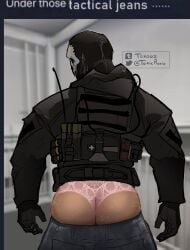 1male 1man ass ass_hair blonde_hair call_of_duty call_of_duty_modern_warfare_2_(2022) gay ghost_(modern_warfare_2) gloves hairy_ass hotsatans jeans looking_at_viewer looking_back masked_male meme military military_uniform panties simon_riley skull_mask tactical_gear toxicroxic