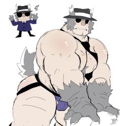 1boy bara bulge hanu_(honkai:_star_rail) honkai:_star_rail jjemmin jockstrap male male_nipples male_only muscular_male nipples underwear werewolf