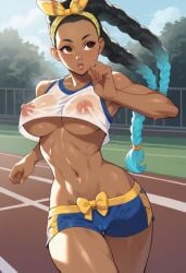 1girls ai_generated braided_hair breasts cameltoe capcom dark_skin ebony erect_nipples kimberly_jackson nipples nipples_visible_through_clothing running see-through solo solo_female street_fighter street_fighter_6 tagme tank_top track_and_field underboob userisbad wet_clothes wet_shirt
