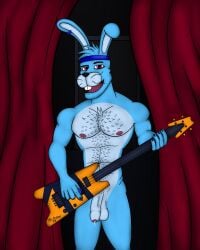 4:5 absurd_res accessory anthro blue_body blue_fur bodily_fluids body_hair chest_hair ear_piercing ear_ring five_nights_at_freddy's foreskin fur genital_fluids genitals glamrock_bonnie_(fnaf) guitar headband hi_res lagomorph leporid male male_only mammal mckodimus musical_instrument penis piercing plucked_string_instrument precum rabbit red_eyes ring_piercing scottgames solo string_instrument