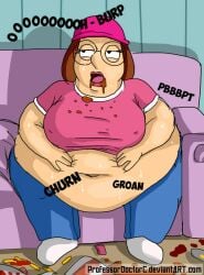 1girls belly_exposed big_breasts burping disgusting family_guy farting fat fat_ass fat_belly fat_woman female_only meg_griffin obese obese_female onomatopoeia overweight overweight_female professordoctorc slob stuffed