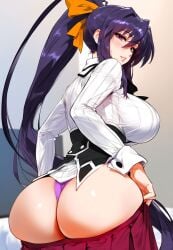 ai_generated akeno_himejima ass ass ass_focus back back_view big_ass big_breasts big_butt black_hair blush color floxin hi_res high_school_dxd large_breasts light-skinned_female light_skin long_hair looking_at_viewer panties purple_eyes tagme thick_thighs