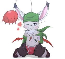 anthro bulge clothing eroborus final_fantasy final_fantasy_tactics_advance furry headband ivalician_moogle kneeling looking_at_viewer male male_only moogle shortstack solo underwear undressing wings wink zipper_down