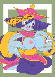 1girls blue_skin boob_window breasts chinese_clothes cute darkstalkers hsien_ko jiangshi kneeling lactation lei-lei lei_lei nipples