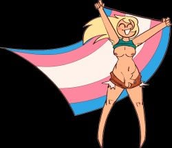 1futa ^o^ armpits arms_up blonde_female blonde_hair futanari hairy_armpits happy holding_flag intersex lgbt_pride nude solo trans_flag transgender_pride_colors xenopavilia