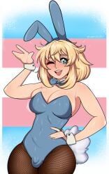 1futa 2024 2d 2d_(artwork) absurd_res absurdres alternate_version_available aqua_eyes balls_under_clothes bare_shoulders blonde blonde_hair blue_bowtie blue_eyes blue_leotard blush blushing blushing_at_viewer boobs bowtie breasts bridget bulge bulge_through_clothing bunny_ears bunny_girl bunny_tail bunnysuit cleavage clothed clothing detached_collar detached_cuffs digital_drawing_(artwork) digital_media_(artwork) fishnet fishnet_legwear fishnet_pantyhose fishnets fluffy_tail futa_focus futa_only futanari green_eyes grin grinning guilty_gear guilty_gear_strive hair_between_eyes hand_on_hip hi_res high_resolution highres leotard looking_at_viewer medium_hair npczoey one_arm_up open_mouth penis_bulge rabbit_ears rabbit_tail solo solo_focus strapless_leotard sweat sweatdrop testicles_under_clothes tits transgender_pride_colors twitter_logo twitter_username watermark white_cuffs wink