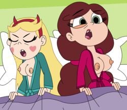 2girls angie_diaz areola bimbo blush breasts busty cleavage demon_horns eyelashes female female_only milf multiple_females nipples pedroillusions pedrozebra robe star_butterfly star_vs_the_forces_of_evil tagme uncensored voluptuous yuri