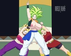 3girls age_difference armpits black_shorts blonde_hair blue_eyes breasts caule caulifla dragon_ball dragon_ball_super earrings female female_only female_saiyan fusion fusion_dance green_hair kale kefla l legendary_super_saiyan long_hair mature_female medium_hair miniskirt multiple_girls muscle muscular muscular_female nude open_mouth pervert pervert_female red_skirt saiyan_girl sex_invitation short_hair shorts skirt super_saiyan uncensored universe_6/universe_7 universe_6_girls