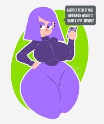 big_ass big_breasts clothed curvy duolingo ear_piercing goth huge_ass huge_hips kayl lavender_hair lily_(duolingo) purple_eyes purple_eyeshadow tight_fit