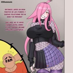 1boy 1girls blush breasts comic comic_page dark_dammsele latam_virtual_youtuber long_hair neneefthy pink_hair socks spanish_text tagme text thighs virtual_youtuber vtuber vtuberfanart yellow_eyes