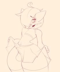 anthro anthro_only bedroom_eyes bottom_heavy bulge femboy frowntown gamefreak gardevoir gay generation_3_pokemon girly humanoid lifting_skirt male male_gardevoir nintendo pink_(frowntown) pokémon_(species) pokemon pokemon_(species) seductive skirt tongue tongue_out wide_hips