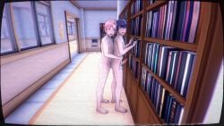 2boys 3d blush books gay gay_male gay_sex ichiei_nakayama ken_kyonashima library naked naked_male penis pink_hair pleasure_face purple_hair school sex yandere_simulator yandere_simulator_(1980s) yeiw82irlwg