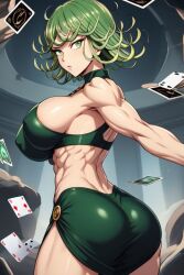 1girls abs ai_generated big_breasts clothed clothing color dress female female_focus female_only fit_female gigiti green_eyes green_hair hi_res large_breasts light-skinned_female light_skin looking_at_viewer muscles muscular muscular_arms muscular_back muscular_female muscular_legs one-punch_man short_hair solo solo_female tagme tatsumaki thick_thighs