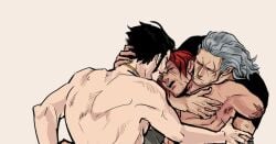 3boys benn_beckman black_hair cropped dracule_mihawk facial_scar grey_hair human_artist long_hair long_hair_male long_haired_male male male_only muscular muscular_male no_ai one_piece red_hair shanks