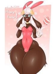 1boy 2024 aceymari anthro ari_yang bulge bunny_ears bunnysuit collar cotton_tail easter easter_egg femboy freckles furry glasses gloves heart horns long_hair motion_lines no_humans otoko_no_ko pointing sheep smile tagme thick_thighs wide_hips