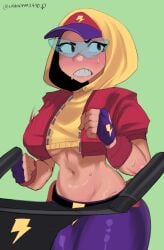 blue-tinted_eyewear brawl_stars clothed fully_clothed max_(brawl_stars) streetwear_max tagme tinted_eyewear treadmill underboob unknown2410p