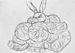aaat-da abs angry_face anthro bunny_ears bunny_girl confidently_naked daisy_(doom) doom furry_female gloves huge_arms huge_pecs hyper_muscles meaty muscular muscular_arms muscular_female nipples oc redsilver scar veins veiny_muscles