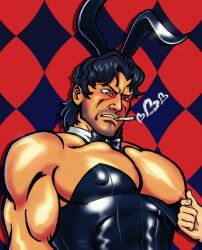 1boy bara easter male male_only metal_gear_solid miles_mandel muscular pecs pinching_nipple playboy_bunny solid_snake solo solo_male