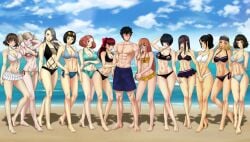 12girls 1boy 6+girls abs amenoosa ann_takamaki arms_around_partner atlus bare_arms bare_legs bare_shoulders bare_thighs barefoot beach beach_background big_breasts bikini bikini_bottom bikini_skirt bikini_top black_hair blonde_hair blush bra breasts brown_hair chihaya_mifune female fit_female glasses harem haru_okumura hifumi_togo joker_(persona) kasumi_yoshizawa large_breasts light-skinned_female light_skin looking_at_partner makoto_niijima male medium_breasts megami_tensei multiple_females multiple_girls ohya_ichiko older_female orange_hair panties persona persona_5 persona_5_royal red_hair sadayo_kawakami sae_niijima sakura_futaba shiho_suzui silver_hair skinny slim_waist standing sumire_yoshizawa swimsuit tae_takemi topless_male underwear younger_female younger_male