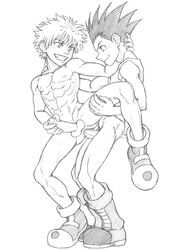 2boys abs anal anus ass boner bottomless cum erection foreskin gon_freecss happy_sex hunter_x_hunter killua_zoldyck male male_only monochrome multiple_boys muscles muscular muscular_male nude pecs penis schizoid tagme testicles toned toned_male uncensored uncircumcised yaoi