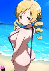 ai_generated blonde_hair female female_only madoka_worship mahou_shoujo_madoka_magica puella_magi_madoka_magica sling_bikini solo tomoe_mami twin_drills