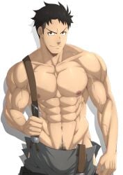 1boy bara bulge clothing en'en_no_shouboutai enen_no_shouboutai fire_force inunekostudio looking_at_viewer male male_nipples male_only muscular_male nipples obi_akitaru