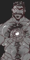 bara body_hair facial_hair juggermelon kano_(mortal_kombat) male male_only monochrome mortal_kombat muscles muscular mutton_chops sideburns solo solo_male