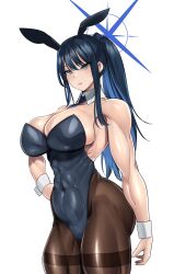 1girls abs arius_satellite_school_student arius_squad_(blue_archive) big_breasts blue_archive blue_eyes blue_hair breasts bunny_ears bunny_girl bunnysuit busty cleavage curvaceous curvy curvy_body curvy_female curvy_figure female huge_breasts large_breasts muscular muscular_arms muscular_female necktie pantyhose ponytail saori_(blue_archive) teaindian thick_thighs thighs voluptuous white_background