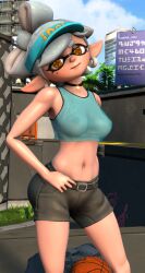 3d elf_ears grey_hair inkling inkling_girl looking_at_viewer lukas_3127 marie_(splatoon) marie_(wo262) nipples_visible_through_clothing no_bra short_hair splatoon splatoon_3