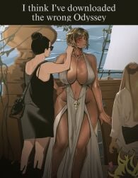 2d 2d_(artwork) 2d_artwork black_bars clothed clothed_female clothing dark-skinned_female dark_skin english english_text limbus_company meme outis_(limbus_company) project_moon reference rhlatm short_hair short_hair_female text the_odyssey