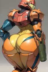 1girls ai_generated armor armored_female armored_samus back_view big_ass big_butt cybernetics daidouji_(artist) daidoujipv from_behind futuristic gigantic_ass helmet helmet_with_visor looking_back metroid round_ass samus_aran varia_suit varia_suit_helmet