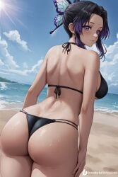 1girls 2024 ai_generated back back_view big_ass big_breasts bikini black_hair demon_slayer female female_only kimetsu_no_yaiba kochou_shinobu looking_at_viewer minusleto multicolored_hair outdoors purple_hair solo stable_diffusion sweat thick_thighs