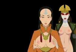 2d 2girls air_nomad airbender_tattoo avatar_legends avatar_the_last_airbender breasts closed_eyes earth_kingdom female female_only four_elements_trainer game_cg human kyoshi makeup mity multiple_girls nipples pussy the_avatar yangchen yellow_eyes