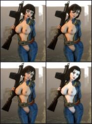 3d bandolier bangs belt big_breasts bioshock bioshock_infinite black_hair blue_eyes bodysuit breasts breasts_out burial_at_sea busty casual cleavage clothing computer crossover deep_cleavage electronics elizabeth_comstock eyeshadow fallout female female_focus female_only firearm flashing flashing_breasts flashing_pussy gun hourglass_figure human jumpsuit lipstick long_hair lordaardvark makeup pale-skinned_female pale_skin pinup pinup_pose pip-boy ponytail pussy shaved_pussy short_hair shotgun standing tagme unzipped unzipped_bodysuit vagina vault_101 vault_dweller_(cosplay) vault_suit weapon wide_hips wristwear