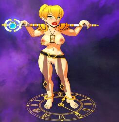 1girls big_breasts blizzard_entertainment blonde_hair chromie gnome gnome_(warcraft) hourglass_figure light-skinned_female light_skin rivawi solo warcraft wide_hips world_of_warcraft