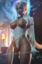 1female 1girls 2xp_studios big_breasts blonde_hair blue_eyes breasts breasts_out bronze_skin_color camel_toe cameltoe child_bearing_hips crown female female_focus female_only functionally_topless gloves hair_ornament headgear hi_res highres hips jacket leotard nier:_automata nier_(series) nipples pizz3d riding_crop small_nipples solo solo_female solo_focus tanned tanned_skin thick_thighs thighs wide_hips yorha_commander