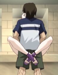 1boy 1girls bathroom cropped female ichijyo_daisuke leg_lock resort_boin sandals screencap shinjou_kanae