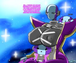 1girls 2boys age_difference big_breasts cosmic_background deity dragon_ball dragon_ball_super genderswap_(mtf) goddess highouter34 looking_at_another looking_back oc poker queen_zeno rule_63 serious sitting_on_lap size_difference thick_thighs voluptuous zeno zenon