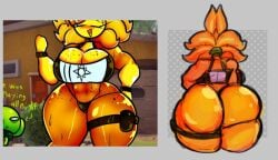 1girls ass back_view big_ass jack_(dj_arts) jstolpa original_character peashooter_(pvz) plants_vs_zombies sunflower_(pvz) sunflower_queen_(pvz) sunny_(dj_arts) thick_thighs thighs