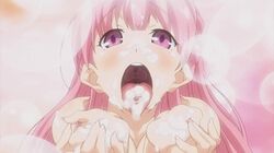 animated animated bukkake cum facial female female gyakuten_majo_saiban:_chijo_na_majo_ni_sabakarechau long_hair looking_at_viewer nude open_mouth pink_eyes pink_hair pink_pineapple tongue tongue_out yuki_himeno