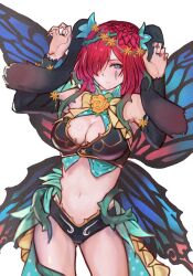 1girls alternate_costume animal_ears ass_visible_through_thighs bare_midriff bare_shoulders bare_thighs breasts bug bunny_ears bunny_girl bunnysuit butterfly cleavage commission cowboy_shot detached_sleeves facial_mark fairy_wings female female_only fire_emblem fire_emblem_heroes flower hair_flower hair_ornament hair_over_one_eye looking_at_viewer midriff nail_polish navel nintendo official_alternate_costume petals plant purple_eyes r123 rabbit_ears rabbit_pose red_hair red_nails skeb_commission solo thighs thorns triandra_(fire_emblem) triandra_(spring)_(fire_emblem) vines white_background wings