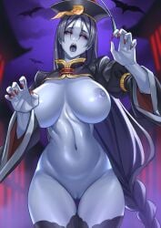 1girls areolae big_breasts black_hair bottomless breasts breasts_out east_asian_mythology fate/grand_order fate_(series) female female_only hair hat headwear hips huge_breasts jiangshi jiangshi_costume legwear lips long_hair mature mature_female mature_woman milf minamoto_no_raikou_(fate/grand_order) nail_polish nails nipples ofuda open_mouth purple_body purple_skin pussy red_eyes red_nail_polish red_nails solo solo_female sturmjager thick_thighs thighhighs thighs topless vagina wide_hips