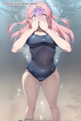 ai_generated asphyxiation chained_ankles drowning female female_focus female_only hand_over_mouth pink_hair swimsuit underwater