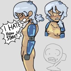 2d after_sex angry battle_for_dream_island before_sex blush breasts chubby color cum_on_breasts cum_on_face dark_nipples facial fanny_(bfdi) female fully_naked gijinka grey_hair hate human humanized light_blue_hair object_shows ponytail pussy robot_arms style_imitation style_parody tan-skinned_female tan_skin text_bubble tsundere