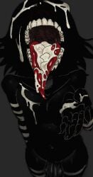 1boy 2d 2d_(artwork) 2d_artwork black_body black_hair blush cum cum_covered cum_drip cum_in_mouth cum_on_body cum_on_face danoosecallin faceless_male femboy flaccid gay hand_out monster_boy non-human petite red_tongue sharp_nails shiny_skin slimy_tongue striped_legwear striped_thighhighs teeth teeth_showing thick_cum tongue tongue_out