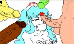 bill_cipher blue_hair blush bukkake cameo cum cure-chan disney disney_channel long_hair multiple_penises nurse nurse_cap original penis personification solo straight_hair surgical_mask